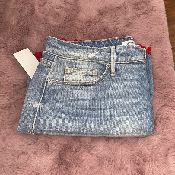 Good American Pom Pom Blue Distressed Denim Skirt Contemporary Boho Feminine - Picture 4 of 16